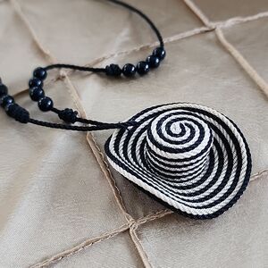 Striped Sun Hat Beaded Cord Necklace Fun Novelty Beach Pool